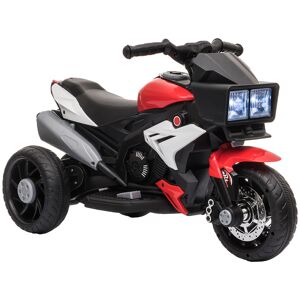 Homcom Moto Elettrica per Bambini 3-5 Anni (max. 25kg) con 3 Ruote, Luci e Suoni, Batteria 6V, Rosso, 86x42x52cm