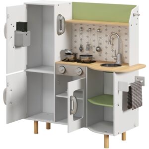 Aiyaplay Cucina Giocattolo per Bambini 3-6 Anni con Macchina del Ghiaccio e Utensili, 84x34x89 cm, Bianco e Verde