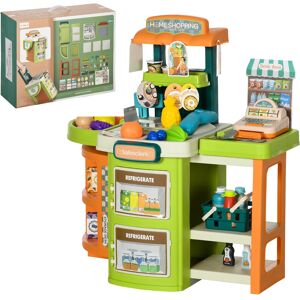 Aiyaplay Supermercato Giocattolo per Bambini 3-6 Anni con Cassa e Accessori, Design Pieghevole a Trolley