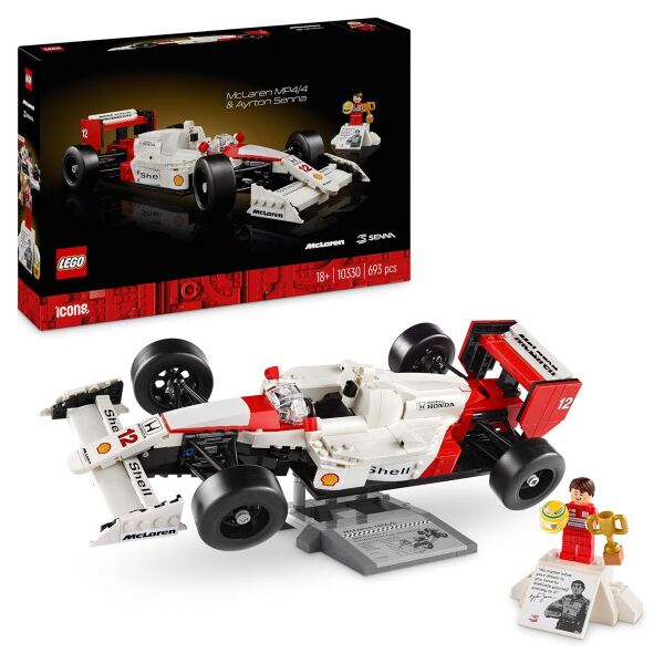 lego icons - mclaren mp4/4 e ayrton senna - lego 10330 replica iconica monoposto f1 693pz anni 18+