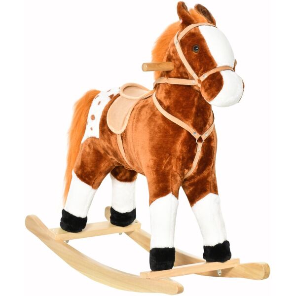 homcom cavallo a dondolo legno con suono animale regalo giocattolo per i bambini 74 x 28 x 65cm marrone