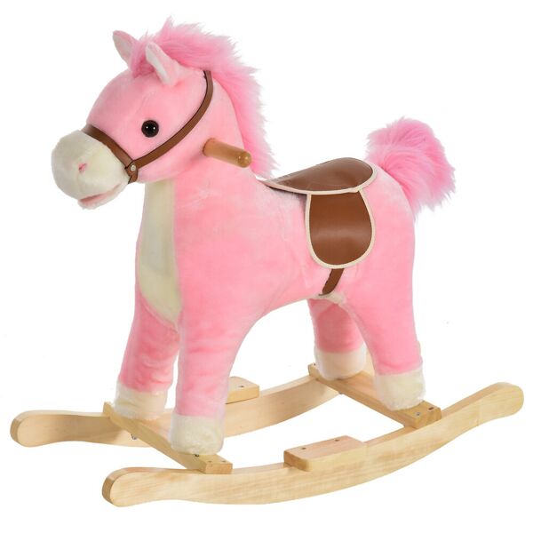 homcom cavallo a dondolo giocattolo con suoni realistici per bambini 36-72 mesi, include 2 batterie aa, rosa