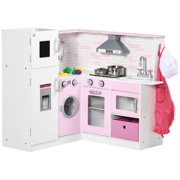 homcom cucina giocattolo per bambini 3-6 anni con luci e utensili da cucina realistici, in mdf e pp, 84x93.5x85 cm