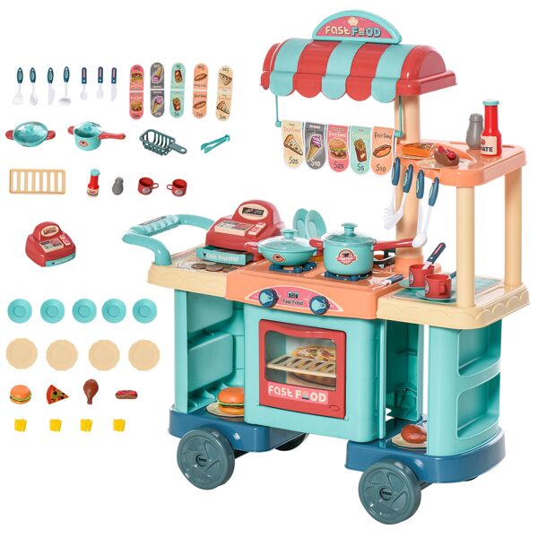 homcom cucina giocattolo per bambini 3-6 anni, cucina bambini caffetteria giocattolo con 50 accessori inclusi, 79.5 x 33 x 90.5cm aosom.it