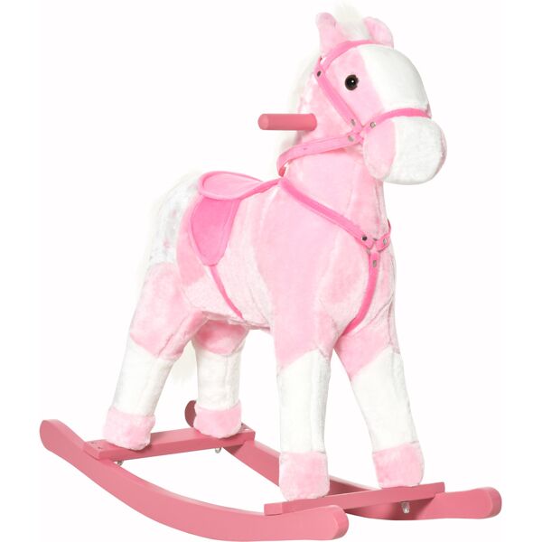 homcom cavallo a dondolo legno con suono animale regalo giocattolo per i bambini 74 x 28 x 65cm rosa