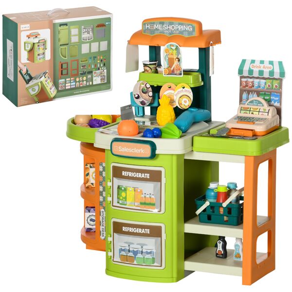 aiyaplay supermercato giocattolo per bambini 3-6 anni con cassa e accessori, design pieghevole a trolley