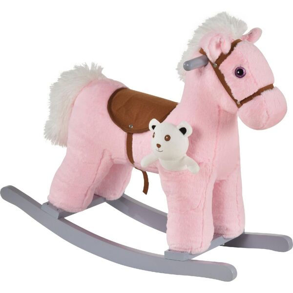 dechome 118pke330 cavallo a dondolo in peluche e legno con suoni e orsetto cavalcabile per bambini da 18+ mesi colore rosa - 118pke330