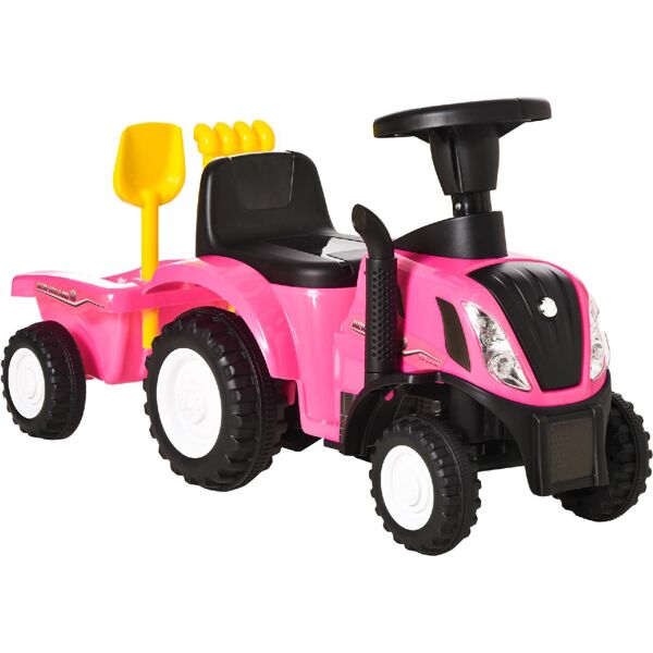 dechome 173pk macchina trattore per bambini da 1+ anni con rimorchio rastrello e pala cavalcabile colore rosa - 173pk
