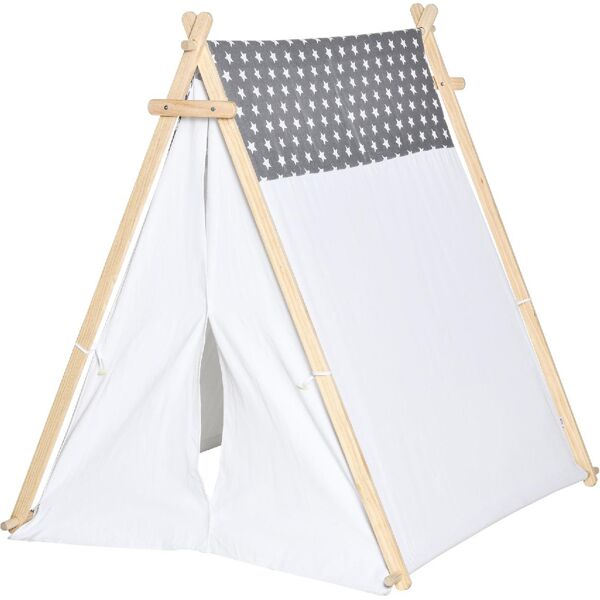 dechome 18331 tenda indiana per bambini 3-6 anni con porta e finestra in legno e poliestere 130x111x136cm grigia e bianca - 18331