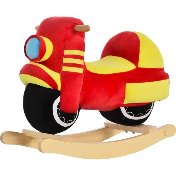 dechome 330107 dondolo moto peluche in legno cavalcabile per bambini da 3+ anni colore rosso e giallo - 330107