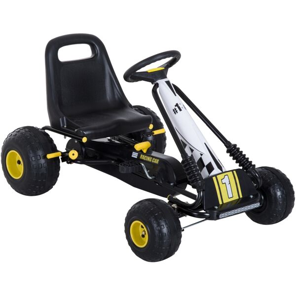 dechome 3410d0 go-kart a pedali seduta regolabile cavalcabile per bambini da 3+ anni colore bianco e giallo - 3410d0