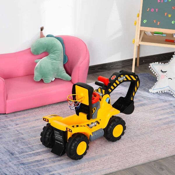 dechome 3701d1 macchina escavatore con canestro cavalcabile per bambini da 3+ anni colore giallo - 3701d1