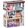 Homcom Casa delle Bambole in Legno a 3 Piani con Ascensore, Scala e 13 Accessori per Bambini 3-6 Anni, 60x30x80cm, Rosa