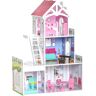 Homcom Casa delle Bambole in Legno a 3 Piani con Scale e Accessori, Struttura in MDF, per Bambini 3-6 Anni, 60x29x85cm, Rosa