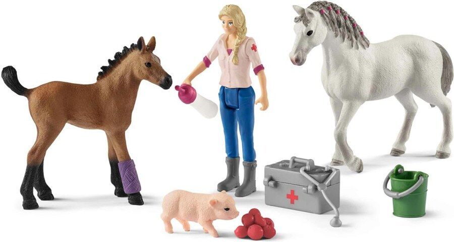 Schleich-s Veterinaria Con Puledro E Cavallo