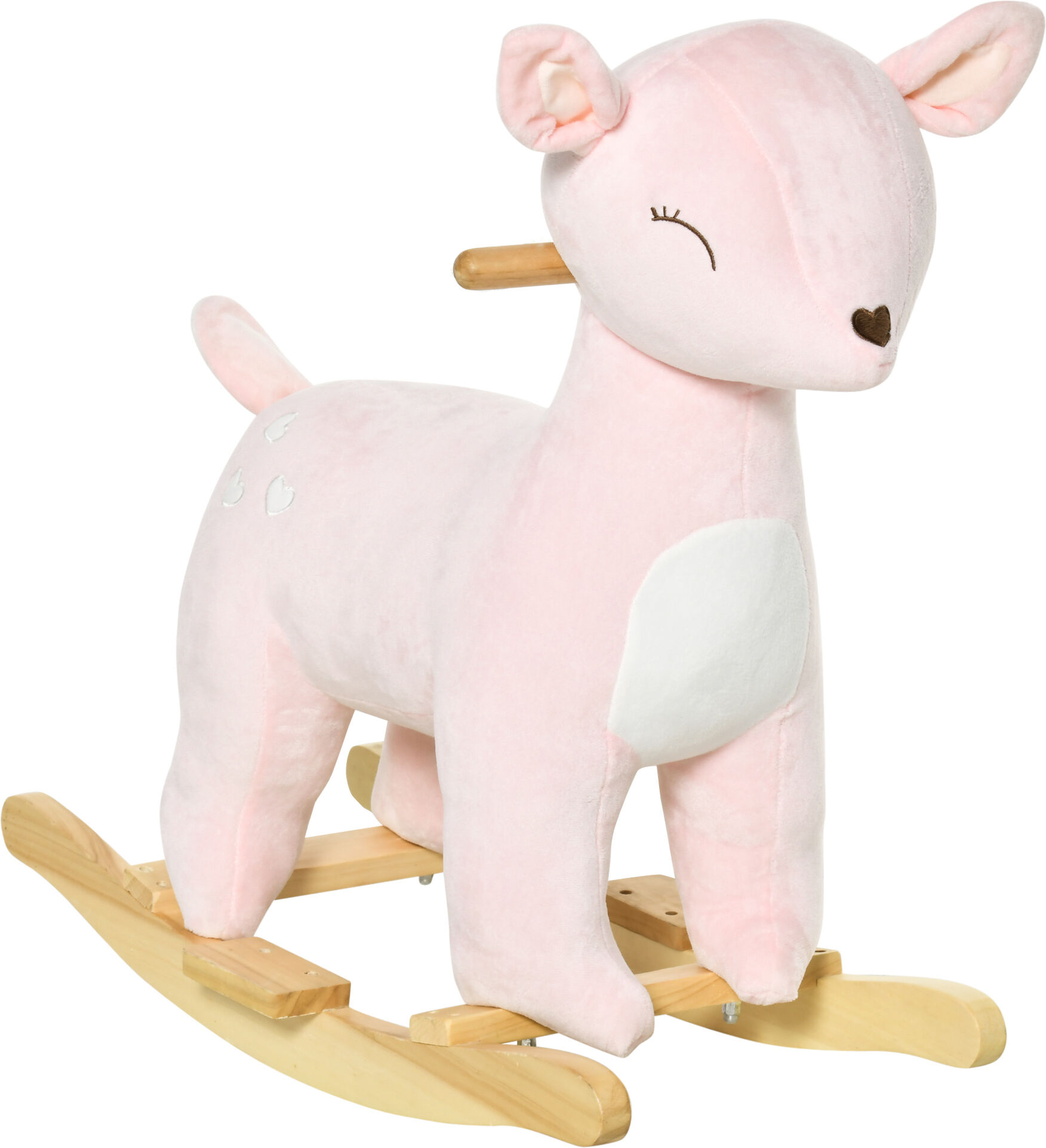 Homcom Cavallo a Dondolo per Bambini 36-72 Mesi, Gioco Cavalcabile per Bambini a Forma di Cervo con Suoni in Peluche Rosa, 68x35.5x64cm