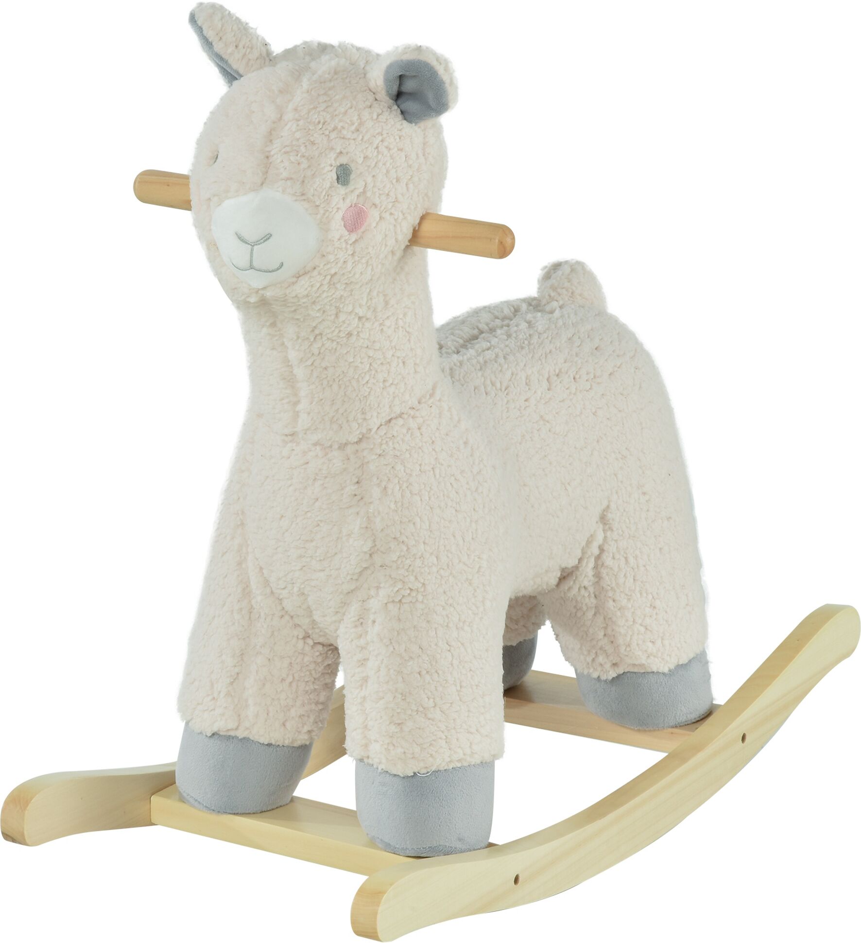 Homcom Cavallo a Dondolo a Forma di Alpaca, Gioco Cavalcabile per Bambini 36-72 Mesi in Peluche Bianco Crema, 58x68x29cm