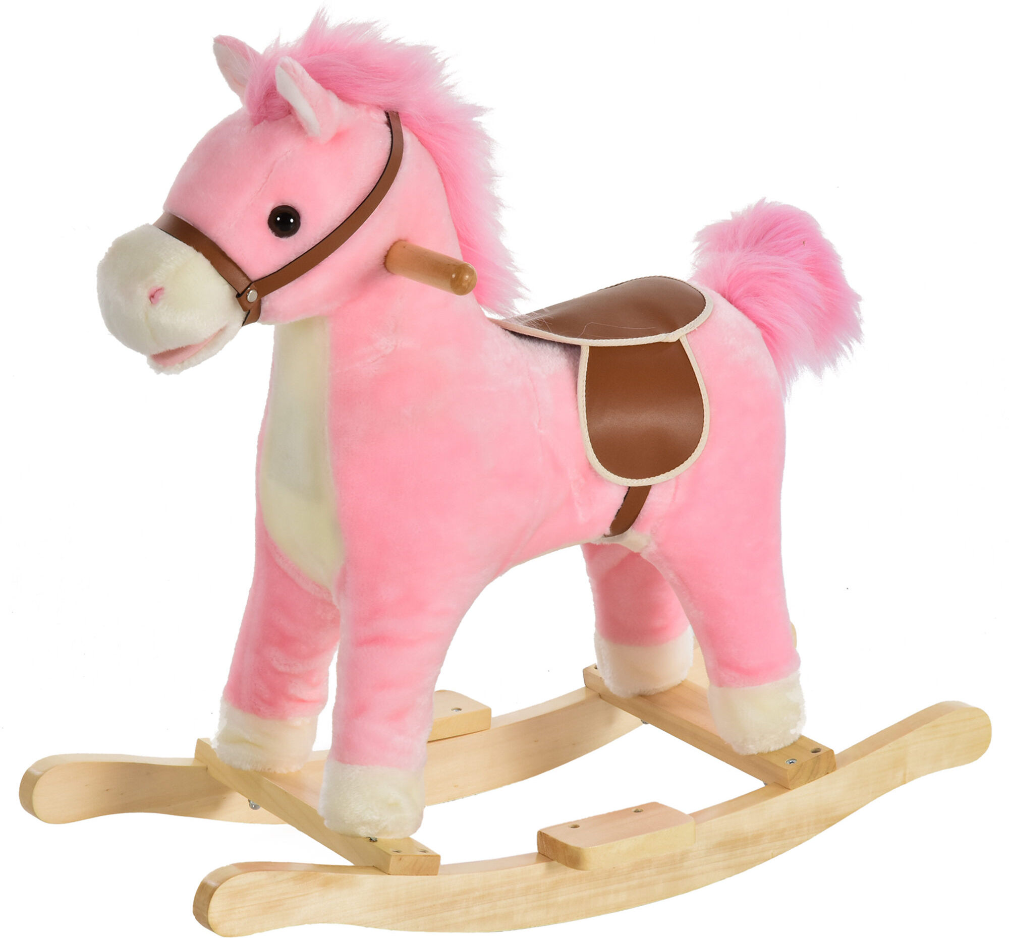 Homcom Cavallo a Dondolo Giocattolo con Suoni Realistici per Bambini 36-72 Mesi, Include 2 Batterie AA, Rosa