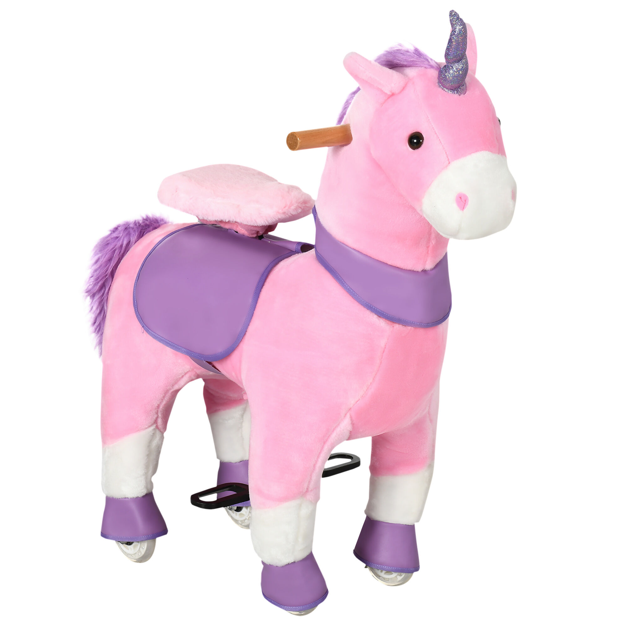 Homcom Cavallo a Dondolo con Ruote a Forma di Unicorno per Bambini da 3-6 Anni, 70x32x87cm, Rosa