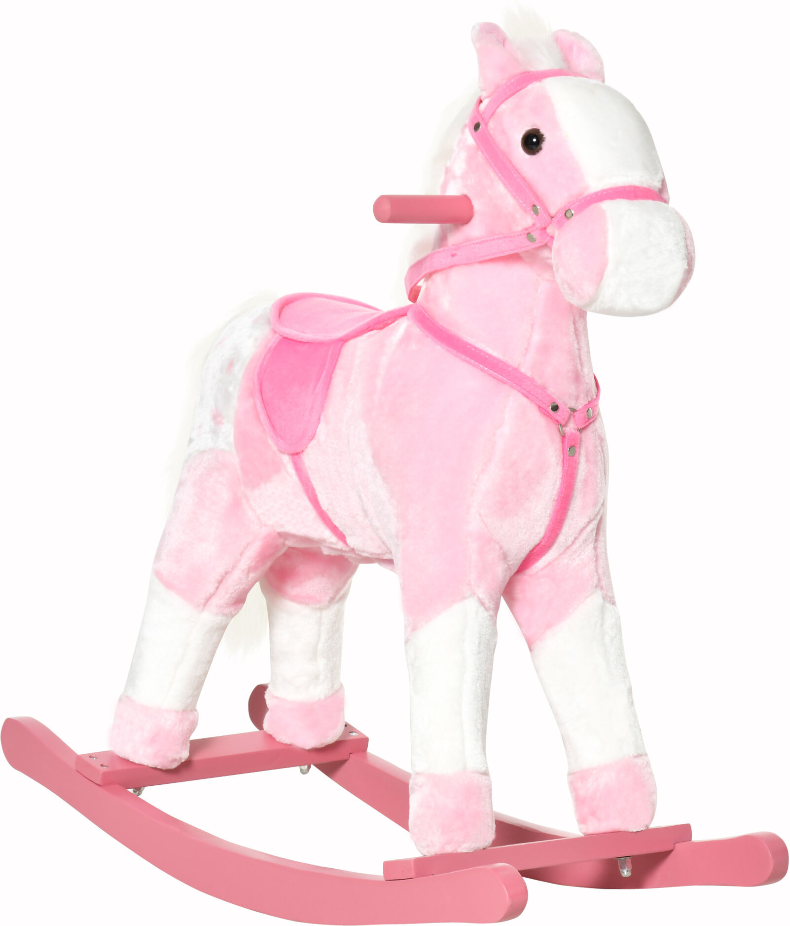 Homcom Cavallo a Dondolo Legno con Suono Animale Regalo Giocattolo per i Bambini 74 x 28 x 65cm Rosa