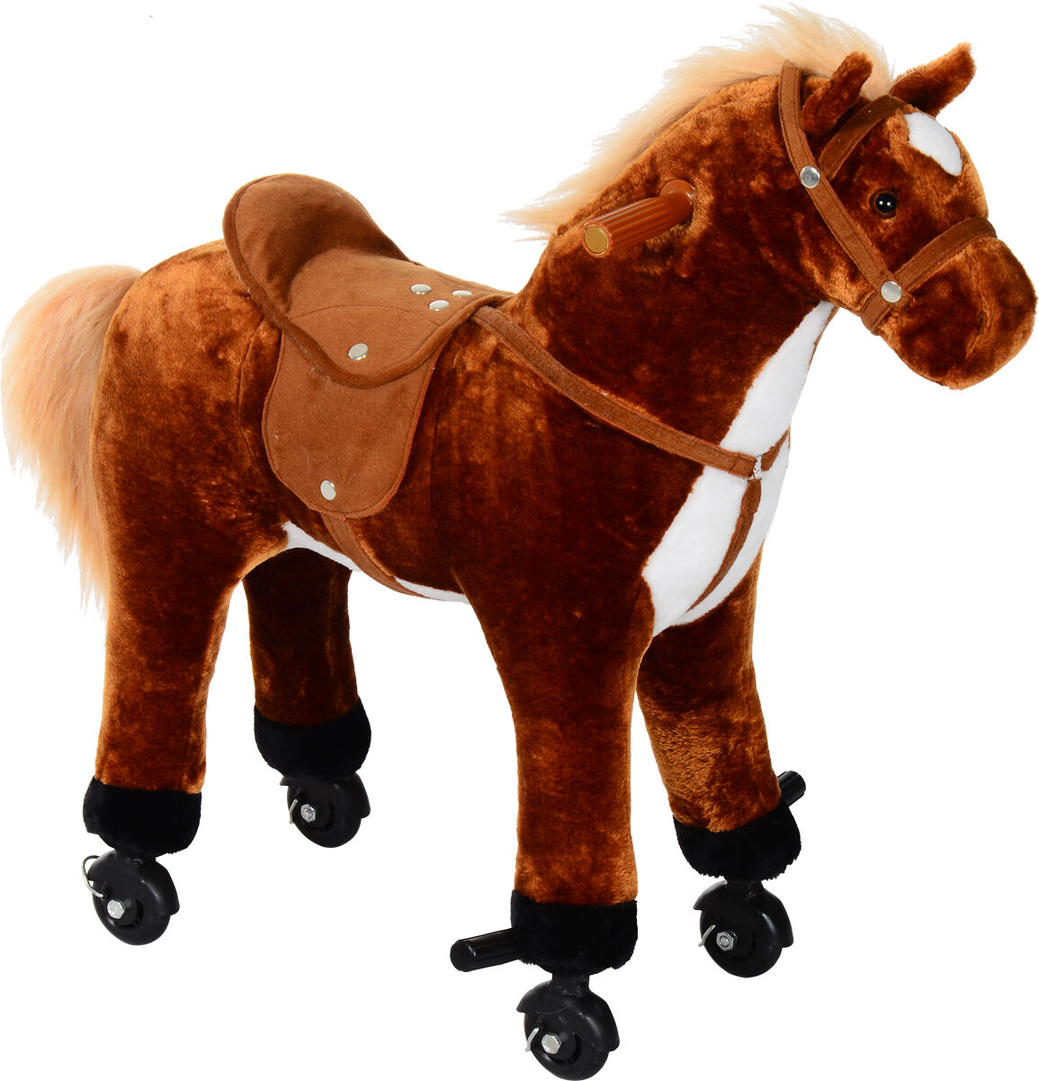 Homcom Cavallo Giocattolo Cavalcabile per Bambini con Ruote  e Suono Cavallo Peluche Marrone 65 x 28 x 75 Aosom.it