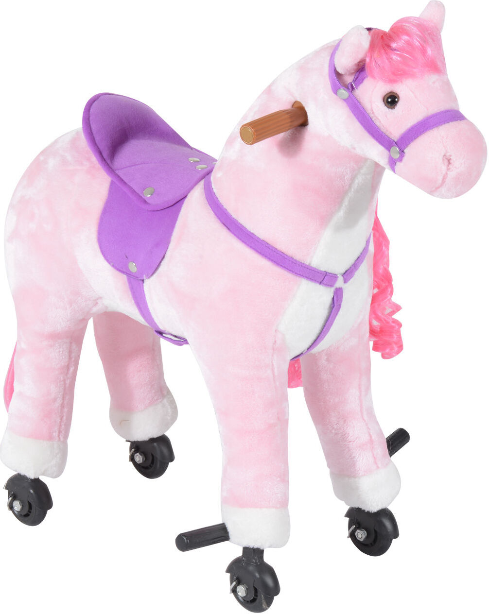 Homcom Cavallo a Dondolo per Bambini 3+ Anni con 4 Rotelle, Suoni Realistici e Poggiapiedi, 65x28x75 cm, Rosa