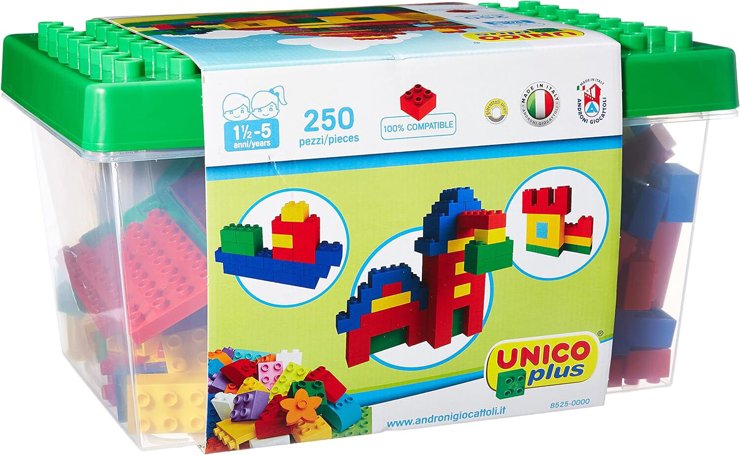 androni giocattoli 8525 unicoplus secchiello 250 pezzi costruzioni per bambini da 18+ mesi - 8525