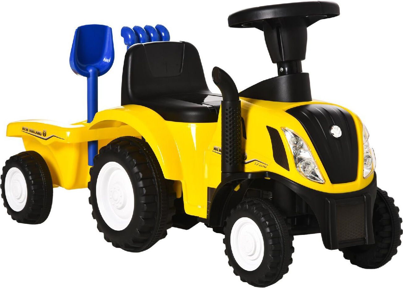 dechome 173yl macchina trattore per bambini da 1+ anni con rimorchio rastrello e pala cavalcabile colore giallo - 173yl