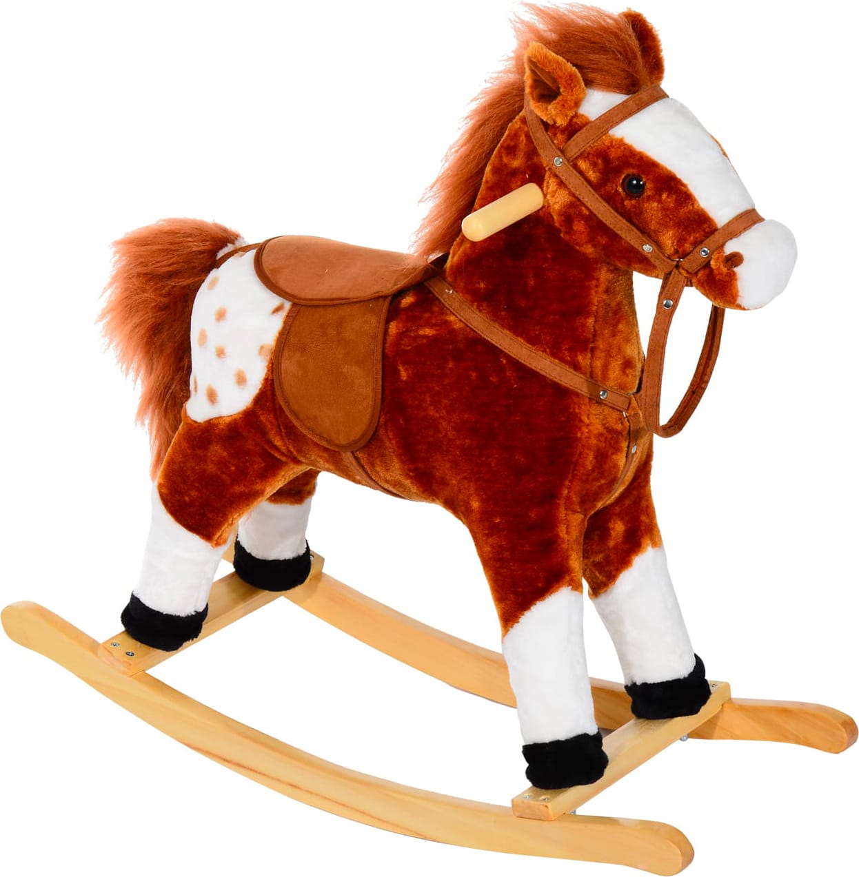 dechome 330004bn cavallo a dondolo in legno con suoni cavalcabile per bambini da 3+ anni colore marrone - 330004bn