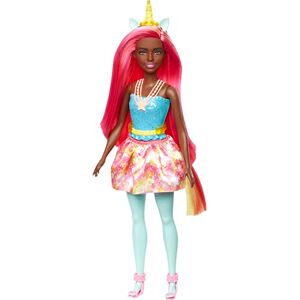 Barbie Dreamtopia - Muñeca de unicornio con pelo azul y rosa, falda, cola  de unicornio extraíble y diadema, juguete para niños a partir de 3 años