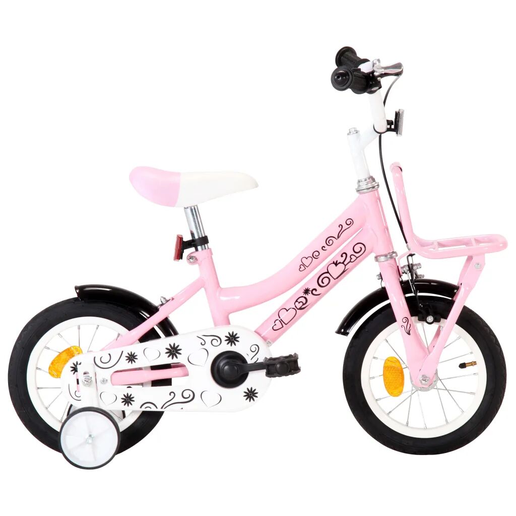 vidaXL Kinderfiets met voordrager 12 inch wit en roze