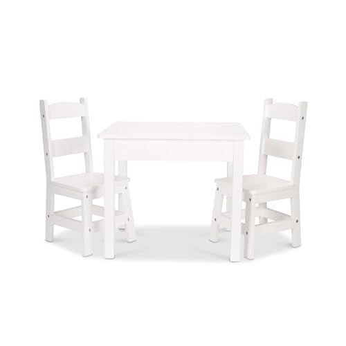 Melissa & Doug Houten kindertafel en stoelen set wit, kinderslaapkamermeubilair, speelkamerdecoratie, speelruimtes en kamerdecoratie, meubels, 3+ cadeau voor jongen of meisje