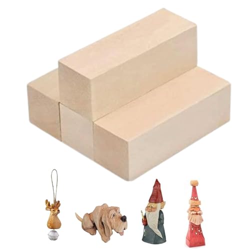 TOKERD 4 stuks grote houtsnijblokken houtblokken Whittling houtblokken Basswood Carving Blocks Onvoltooide zachte houtset voor snijwerk beginners en professionals (15 x 5 x 5 cm)