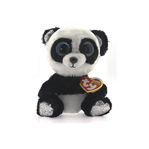 TY Pluche Beanie Boos Panda Bamboe Zwart en Wit Glitter Blauwe Ogen Glitter Zilveren Ogen En Poten Het Knuffel met Grote Sprankelende Ogen 28 Cm 36463