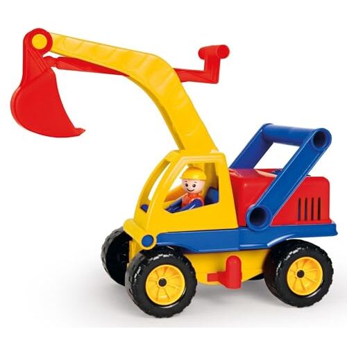 Lena 04351 Aktive graafmachine, bouwvoertuig ca. 35 cm, schepradgraafmachine met echt werkende graafarm en speelfiguur, zandgraafmachine speelset, speelgoedvoertuig voor kinderen vanaf 2 jaar