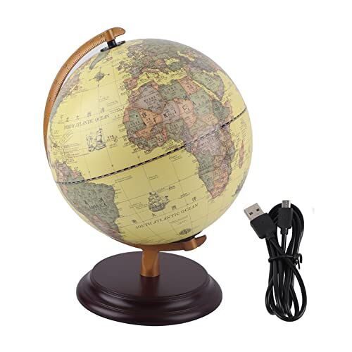 Pssopp 3D Antieke Wereldbol Educatieve Draaibare Wereldbol Earth Globe Wereldbol met Licht Leermiddel Desktop Decor Schoolbenodigdheden 25CM(#1)