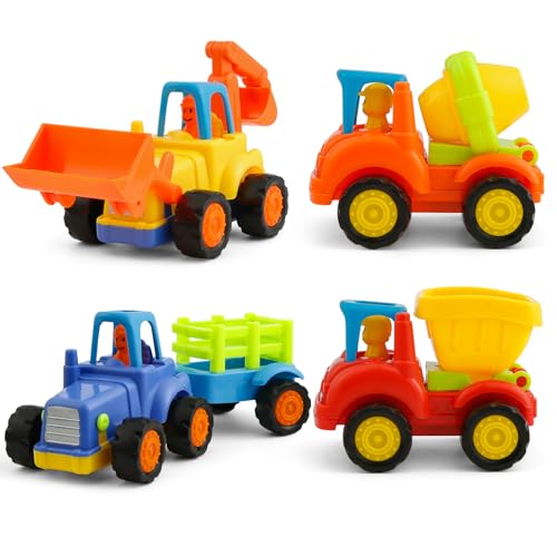 Banaone Speelgoedauto vanaf 1, 2, 3 jaar, 4 stuks bouwvoertuigen, speelgoed, graafmachine, speelgoed, auto, speelgoedauto's, bouwvoertuigen, minigraafmachine, speelgoedauto voor kinderen (C)