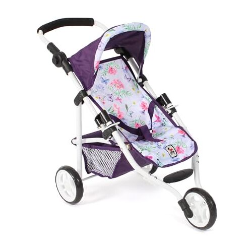 Bayer Chic 2000 Poppenbuggy Lola, joggingbuggy, poppenjogger, poppenwagen, bloemen, paars, 612-73