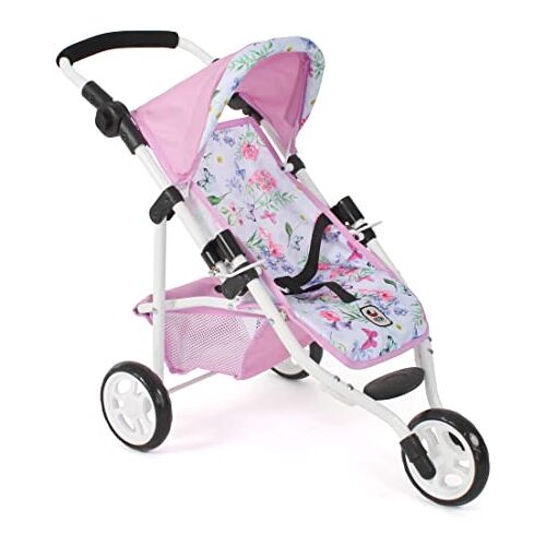 Bayer Chic 2000 Poppenbuggy Lola, joggingbuggy, poppenjogger, poppenwagen, bloemen, 612-53, bloemen, roze