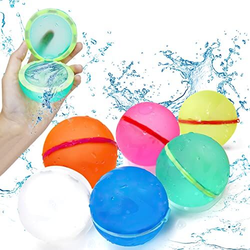 QETRABONE Zelfsluitende waterbommen, 6 stuks, herbruikbare waterballonbommen, waterbommen, set Splash ballen, eenvoudig en snel vullen, geschikt voor kinderen, volwassenen, strand, zwembadfeest