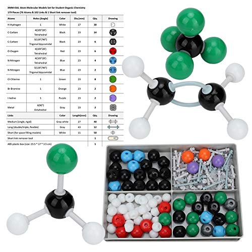Qcwwy Chemie Moleculaire Model Kit, 76 Pcs Atoms 102 Pcs Bonds Moleculaire Model Kit met Instructiegids en Plastic Doos Educatieve Wetenschap Kit