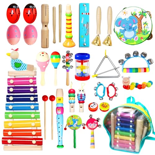 SAMISO Muziekinstrumenten voor kinderen,Muziekinstrumenten Muziekinstrumentenset,houten speelgoed voor baby's,muziekinstrumenten,muziekinstrumenten met xylofoon,kindertrommel voor kinderen