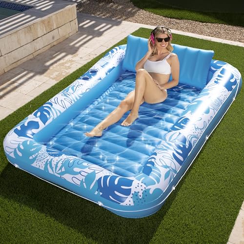 SLOOSH XL Opblaasbare zonnebank ligstoel voor volwassenen, 215 x 144 cm, extra groot zonnebad/zwembadvlot, zonnebank, zonnebank, zonnebank, opblaasbed, zwembadvlot, lounge, floatie