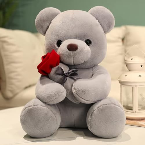 EacTEL Leuke teddybeer met rozen pluche dier pop vriendin verjaardagscadeau romantisch cadeau 23cm 2