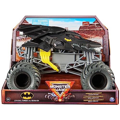 Monster Cable , Officiële Batmobile monstertruck, metalen spuitgietvoertuig voor spelen en verzamelen op schaal 1:24