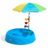 Step2 Play & Shade Pool kinder zwembad met parasol in Blauw   Klein zwembadje / Peuterbadje / Pierenbadje van kunststof 95 X 19 cm   Ook te gebruiken als zandbak