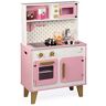 Janod Candy Chic Big Wooden Cooker for Children Equipped with Fridge and Microwave, Sound and Light Pretend Play 6 Accessories Included For children from the Age of 3, J06554, Pink and White