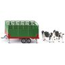 SIKU 2875, Livestock Trailer with 2 Holstein Cows, 1:32, Metal/Plastic, Green, Multifunction