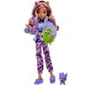 Monster Cable pop en accessoires voor slaapfeestje, Clawdeen Wolf pop met dierenvriendje Crescent de hond, Griezelfeestje, HKY67