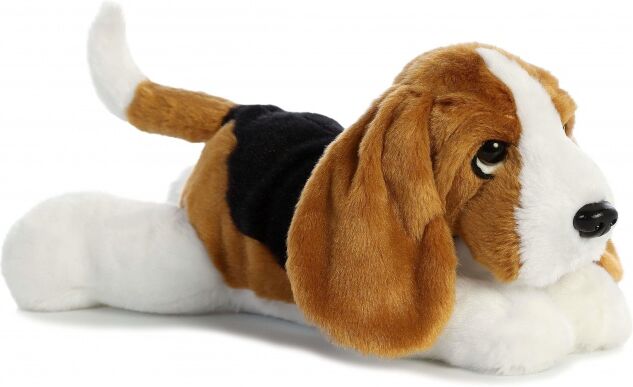 Aurora knuffelhond Basset Flopsie 30,5 cm zwart/wit/bruin - Zwart,Wit,Bruin